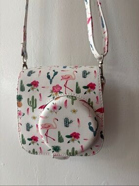 Flamingo Print Crossbody Camera Bag - White